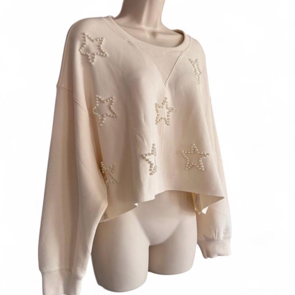 Simply Southern Pearl Star Cropped Sweatshirt Cream Medium Embellished Modal - Picture 2 of 10